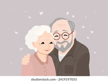 Hugging older couple. Love, penisoners, retiremnet, valentines day.