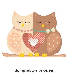 Hugging Owls Postcard Vector illustration