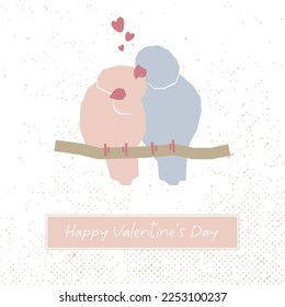 Hugging parrots. St. Valentine's Day card. Loving birds, soul mate
