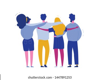 Hugging People Characters, International Human Solidarity Day Web Banner Of Diverse Friend Group From Different Cultures For Social Help, Global Equality Concept, Communtity Charity In Vector