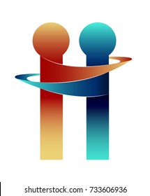 Hugging people creates abstract letter H for logo design template vector illustration