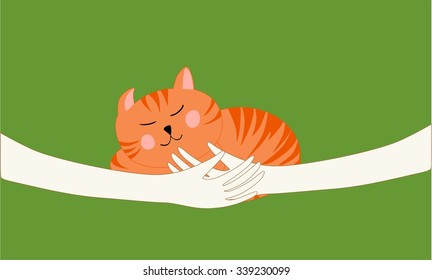 hugging plump cat. Colored vector illustration