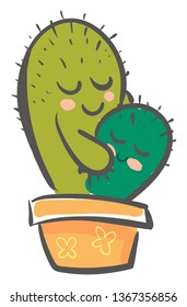Hugging prickly cactus vector or color illustration