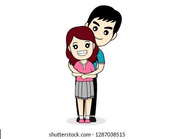 Hugging romantic couple, Man and woman in love. Couple cartoon for Valentine's day.
