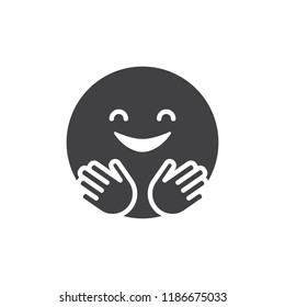 Hugging smiling face emoji vector icon. filled flat sign for mobile concept and web design. Happy emoticon simple solid icon. Symbol, logo illustration. Pixel perfect vector graphics