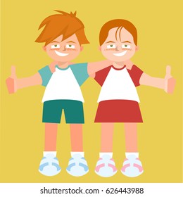 hugging twins children cartoon vector
