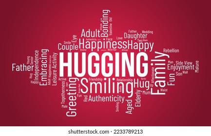 Hugging word cloud background. Relationship awareness Vector illustration design concept.