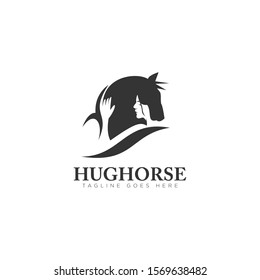 hughorse logo with negative space lady and head horse vector