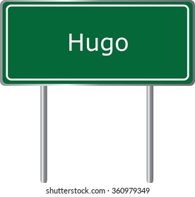 Hugo , Colorado, road sign green vector illustration, road table, USA city