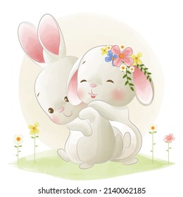 hugs bunnies, hand draw illustration