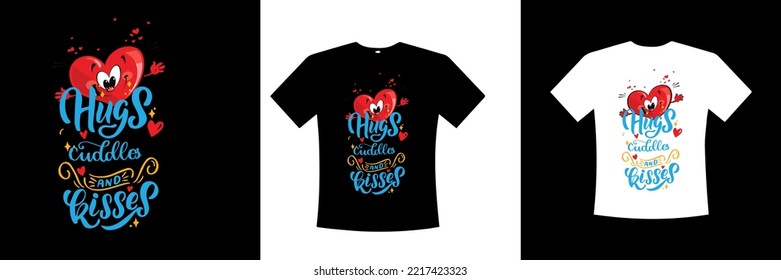 Hugs, cuddles and kisses text design for kids shirts in vector source file 