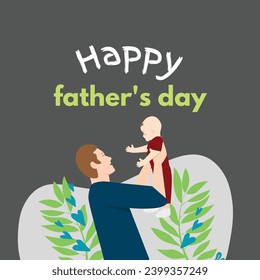 Hugs of a father with a child. Happy Father's Day simple vector illustration.