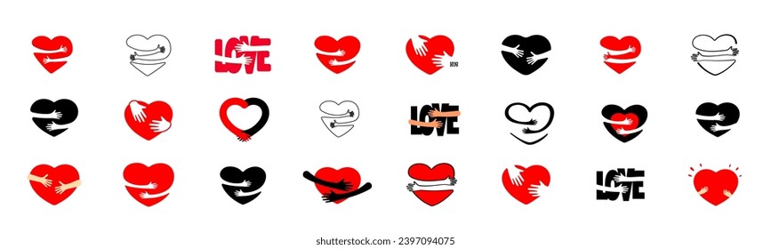 Hugs hands. Arm embrace, relationship hugged hands, heart shapes