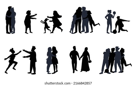 Hugs and happy character Silhouettes premium vector