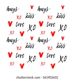 "Hugs, kiss, love, xo" lettering. 