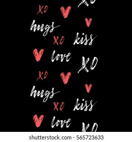 "Hugs, kiss, love, xo" lettering.