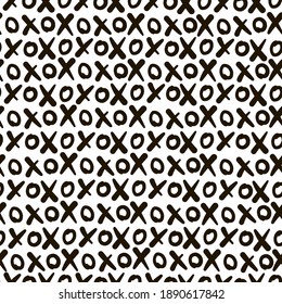 Hugs and kisses abbreviation seamless pattern. Xoxo black and white background. Love relationship Valentines Day design. Vector illustration