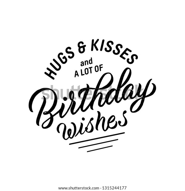 Hugs Kisses Birthday Wishes Lettering Card Stock Vector Royalty Free