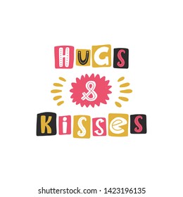 Hugs Kisses Hand Drawn Lettering Quote Stock Vector (Royalty Free ...