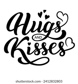 Hugs and kisses hand lettering vector type illustration
