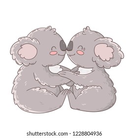 Hugs and kisses koala bears. Cute vector illustration.