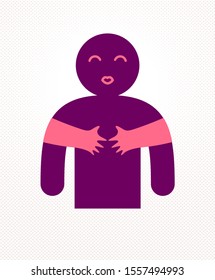 Hugs and kisses with loving hands of beloved person and kissing lips, lover woman hugging his man and shares love, vector icon logo or illustration in simplistic symbolic style.