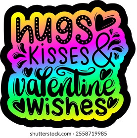 hugs kisses valentine wishes valentines day colorful bright rainbow graphic design