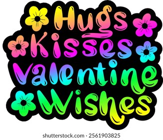 hugs kisses valentine wishes valentines day colorful bright rainbow graphic design