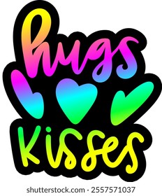 hugs kisses valentines day black vector graphic design and cut file