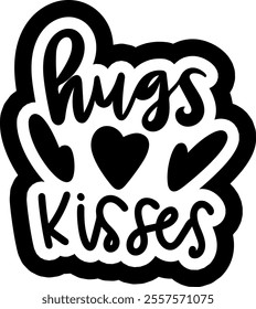 hugs kisses valentines day black vector graphic design and cut file