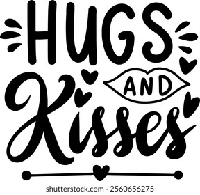 hugs and kisses valentines day black vector graphic design and cut file