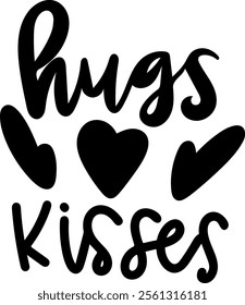 hugs kisses valentines day black vector graphic design and cut file