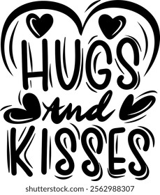 hugs and kisses valentines day black vector graphic design and cut file