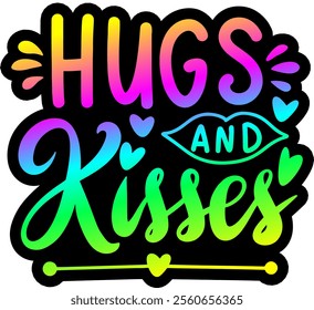 hugs and kisses valentines day colorful bright rainbow graphic design