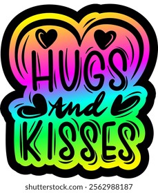 hugs and kisses valentines day colorful bright rainbow graphic design