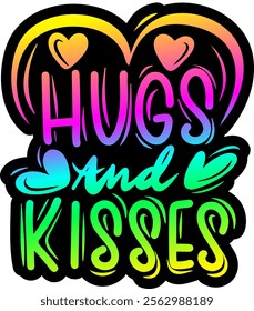 hugs and kisses valentines day colorful bright rainbow graphic design