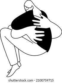 Hugs line love illustration, psychological art, black and white 