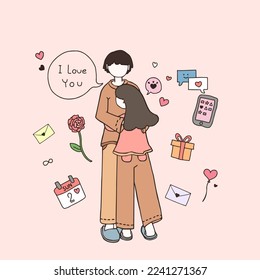 Hugs with loved ones and elements related to love.