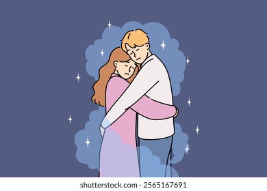 Hugs man and woman to support other half in difficult moments of life and in stressful situations. Hugs between boyfriend and girlfriend for comfort after problems or death of loved one