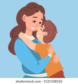 Hugs of mother and son vector illustration