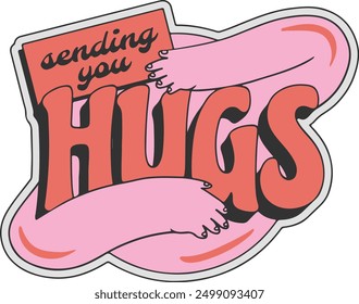 Hugs Sticker Illustration Retro Colourful