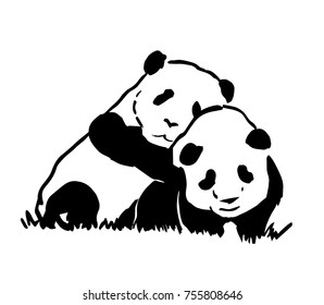 Hugs two cute pandas