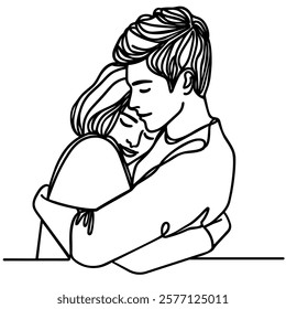 Hugs of a young boy and girl continuous one line drawing