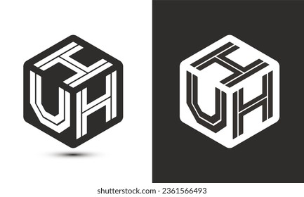 HUH letter logo design with illustrator cube logo, vector logo modern alphabet font overlap style. Premium Business logo icon. White color on black background