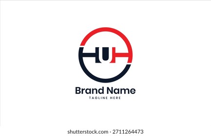 HUH logo. HUH design linked circle. Black and red UHH letter. UHH letter logo design Initial letter HUH monogram logo. 