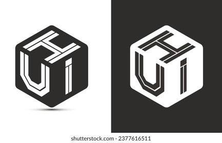 HUI letter logo design with illustrator cube logo, vector logo modern alphabet font overlap style. Premium Business logo icon. White color on black background