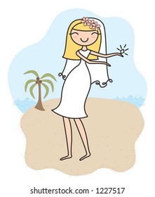 hula bride. Cute lady on the beach.