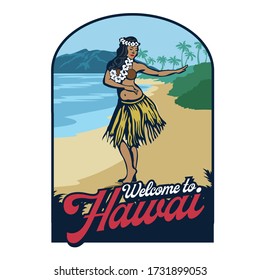 Hula Dance Girl In Beach Hawaii, Good For Tshirt Design