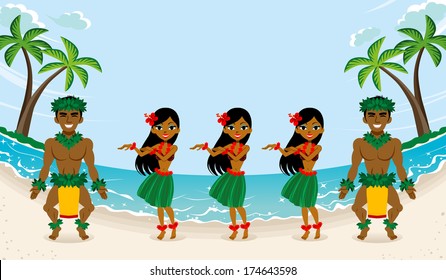 Hula Dancer In Beautiful Beach