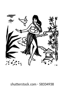 Hula Dancer - Hawaiian Gal - Retro Clip Art